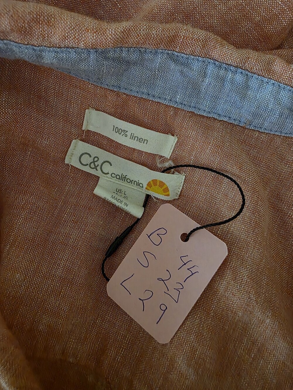 C&C California Coral 100% Linen Button-Down Shirt Size Large - Picture 2 of 6